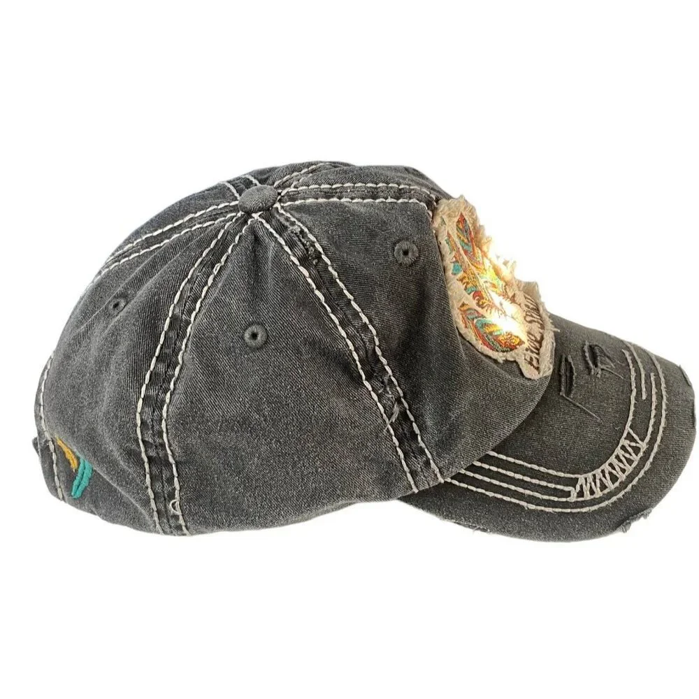 Vtg‎ KBETHOS Women Free Spirit Hat One Size Gray Feathers Casual Travel